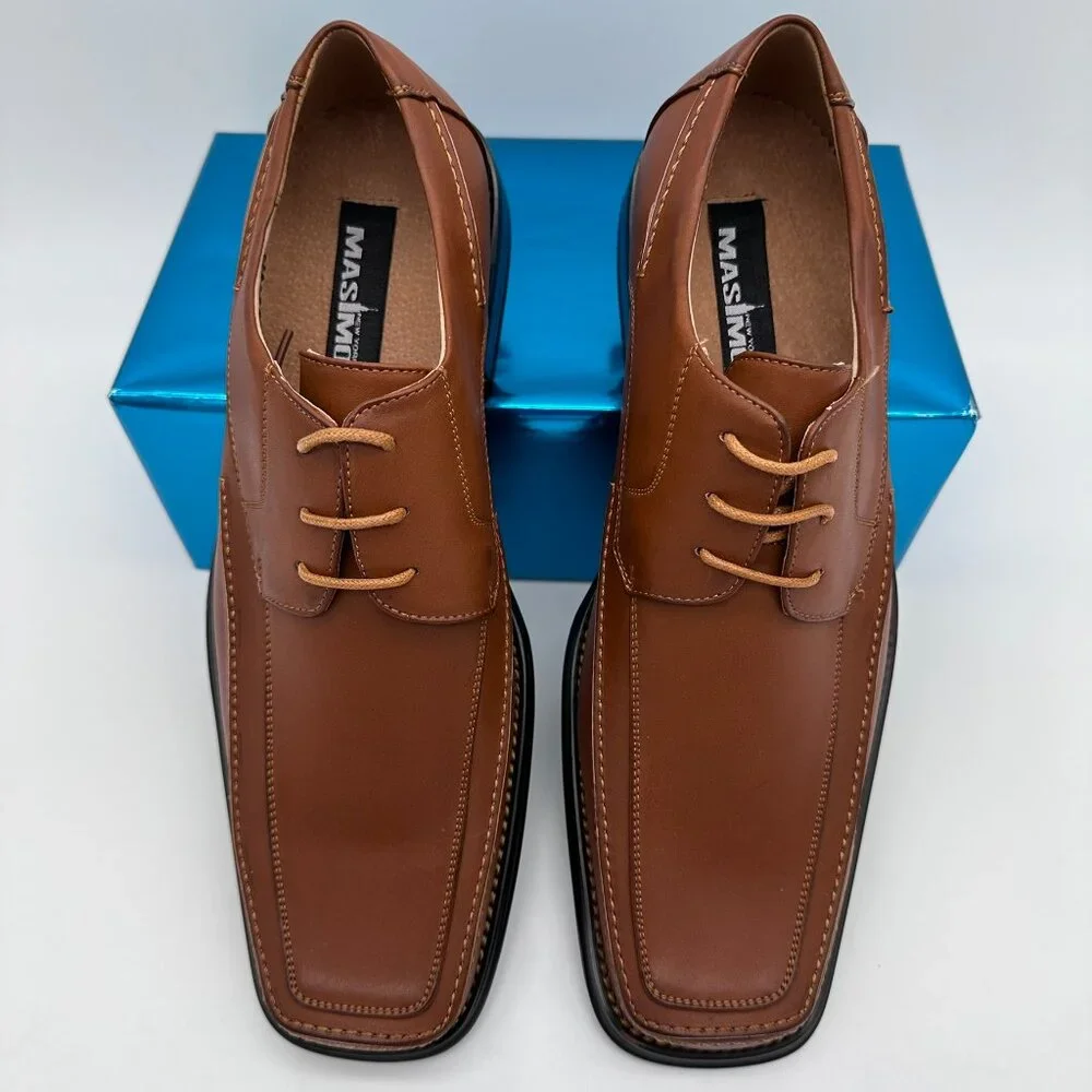 NWOT Masimo NY ‎ Men's Faux Leather Lace Oxford Dress Shoes, Size 13, Saddle Tan